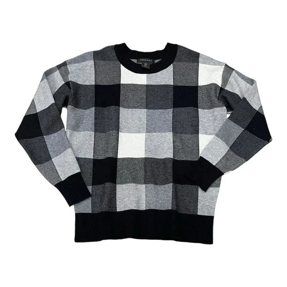 Tahari Black Plaid Crewneck Sweater S - Picture 1 of 4